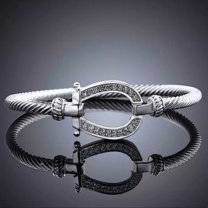 STERLING SILVER HORSESHOE ZIRCON BANGLE BRACELET